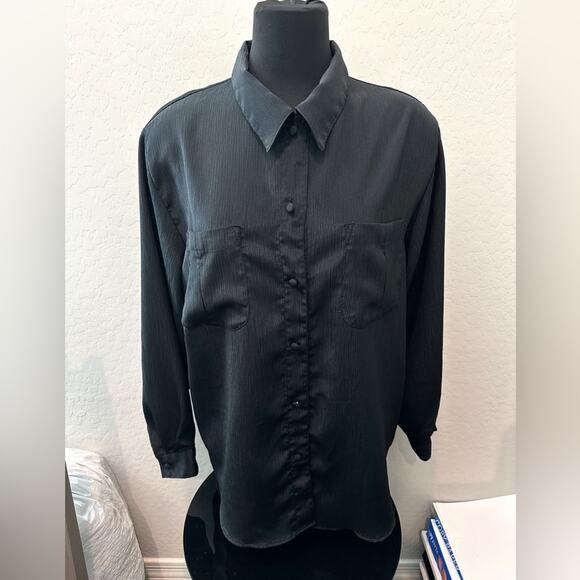 HILL ARCHER | Vintage Black Button Down Blouse Minimalist Career Top | Size 14 - Picture 2 of 7